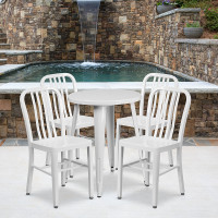 Flash Furniture CH-51080TH-4-18VRT-WH-GG 24" Round Metal Table Set with Back Chairs in White